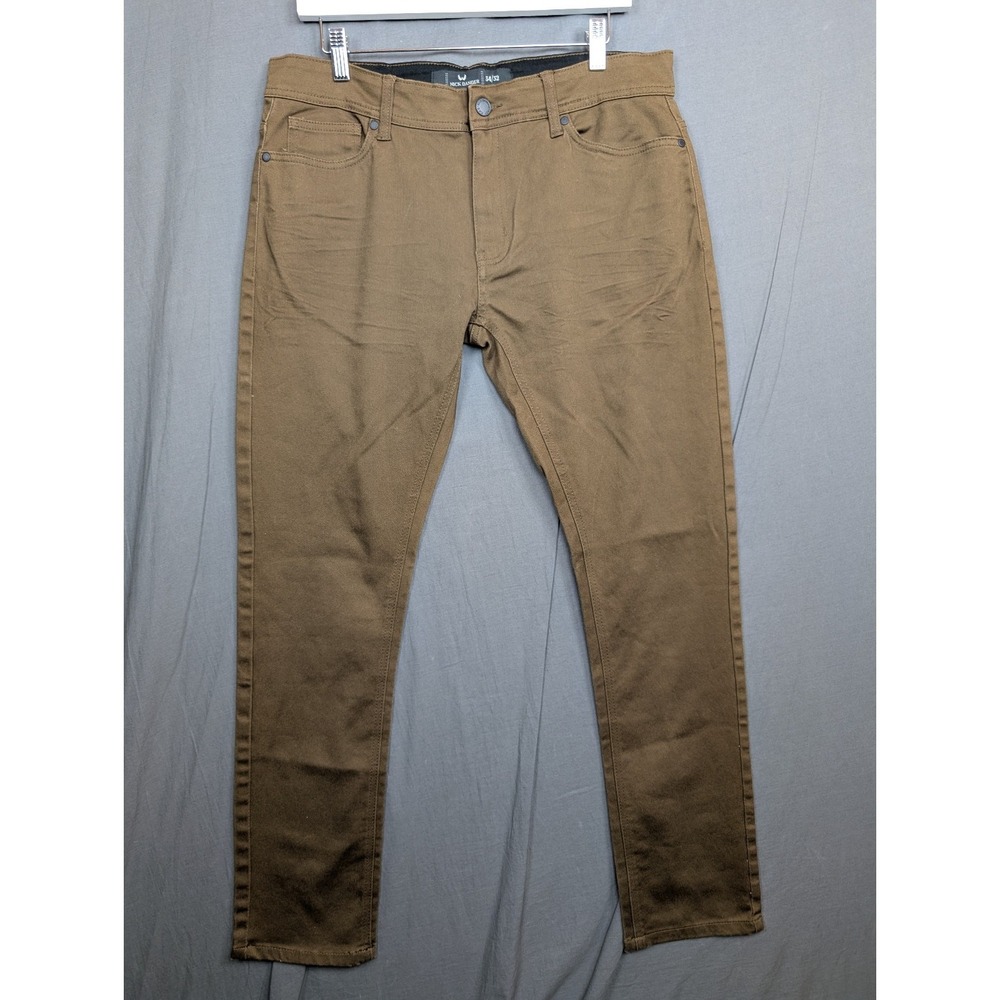 Nick Danger W34 L32 Slim Fit Men's Brown Khaki‎ Ribbed Chino Denim Jeans